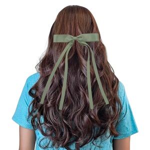 Olive Silky Satin Hair Bow Ribbon Barrette All Occasions Seasons cottagecore
